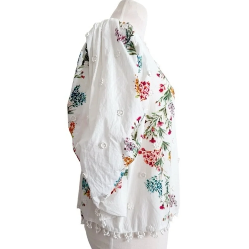 FARM RIO Louise Floral White Multi Floral Puff Sleeve Top M Like New RARE - Picture 12 of 16